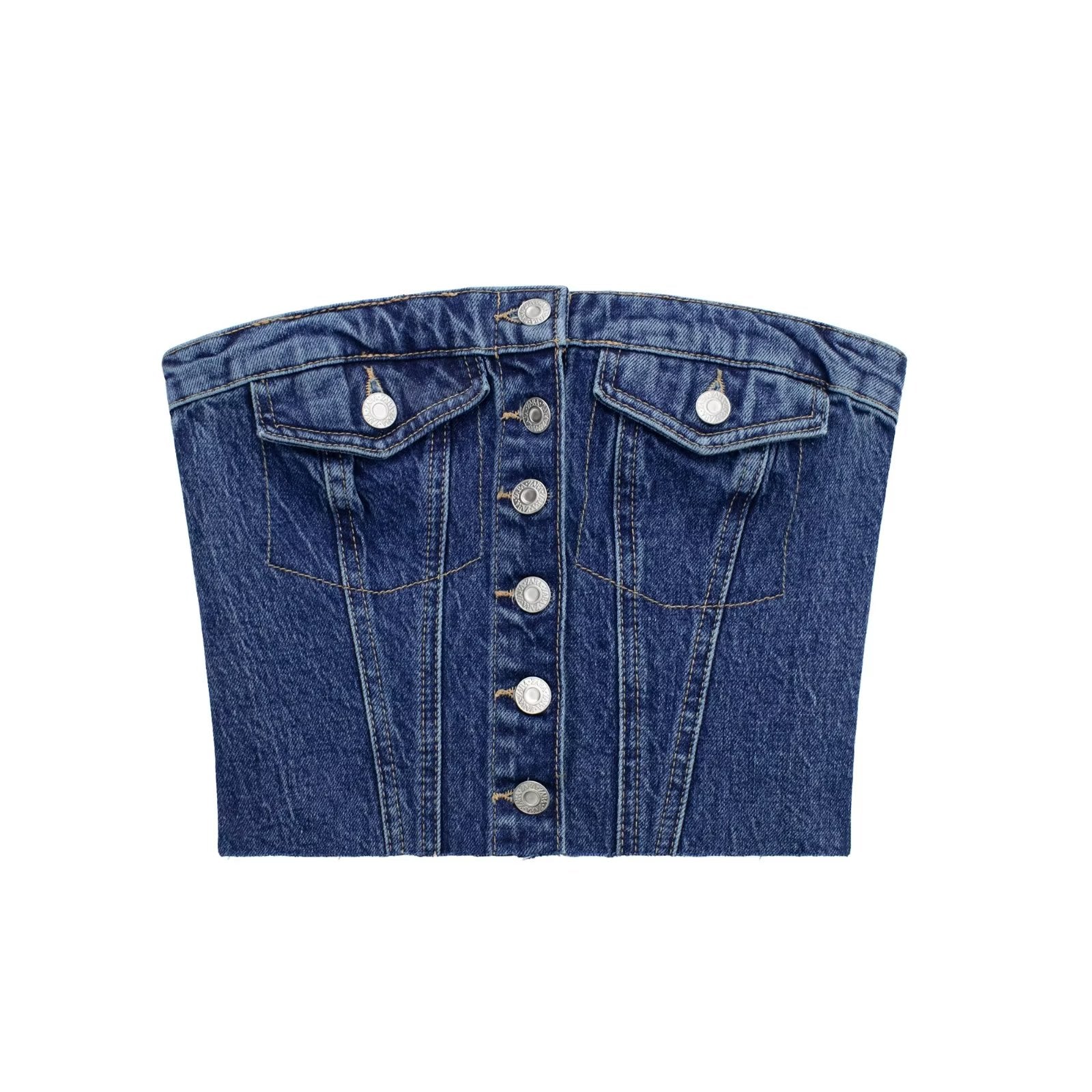 Autumn Washed Denim Corset Tube Top – Sweet Sleeveless Women’s Top