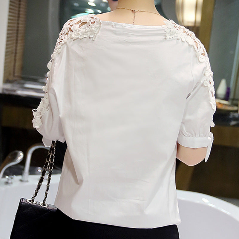 Summer Plus Size Women’s Off the Shoulder Hollow Out Cutout Lace Top Shirt