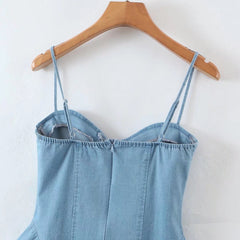 Sexy Denim Cami Dress Women Summer Lace Up Crisscross Waist Slimming Wrapped Chest