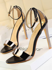 Belt Buckle Open Toe Shiny Split-Joint Pumps Sandals Sandals