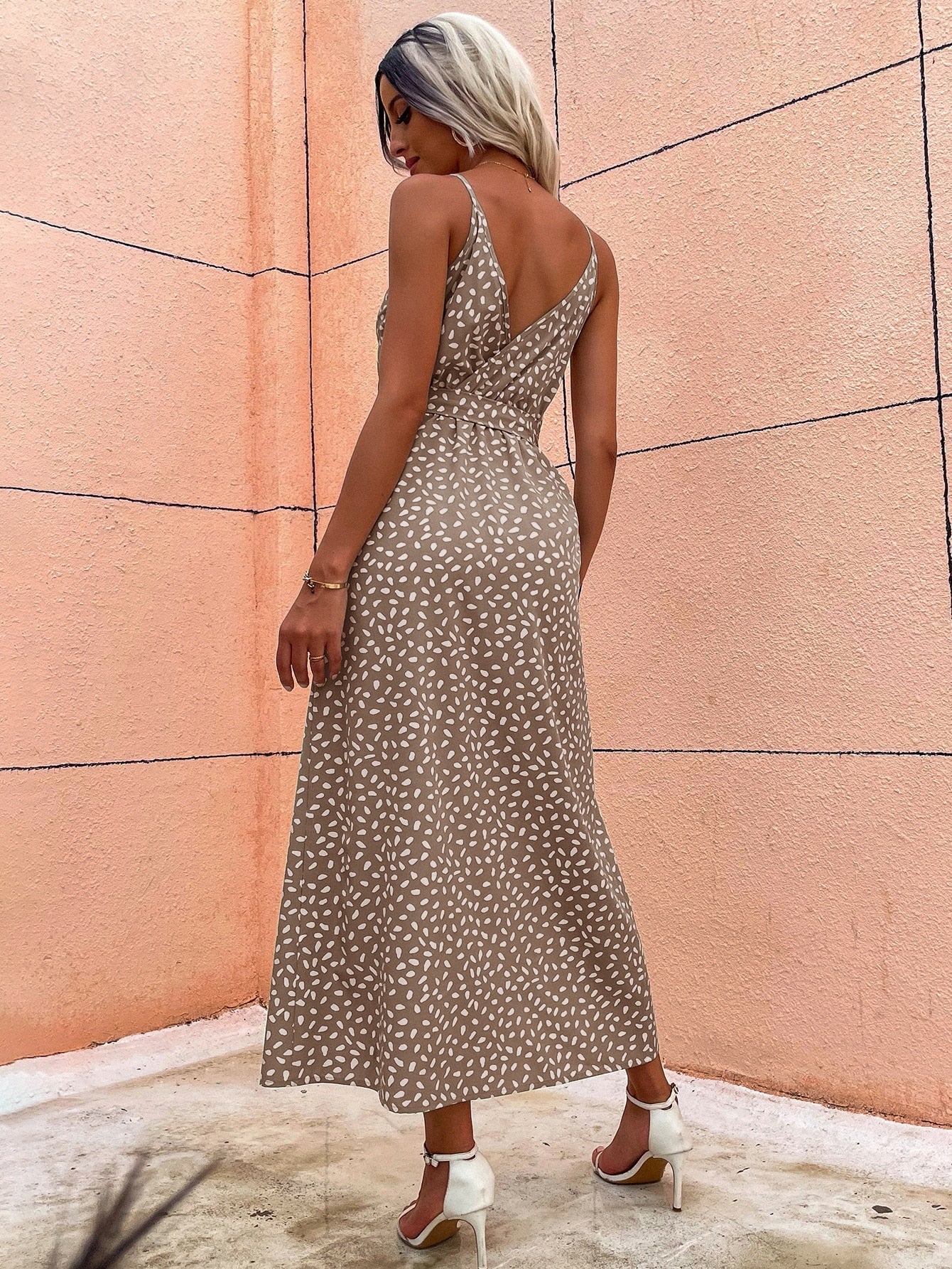 Women Summer Slit Backless Printed Strap Dress – Floral Maxi Beach Sundress