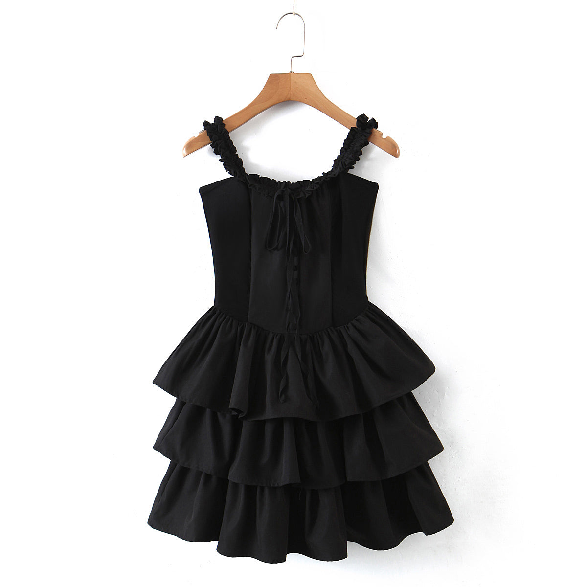 Women’s Wooden Ear Strapless Black Slimming Camisole Layer Dress – Crisscross Style