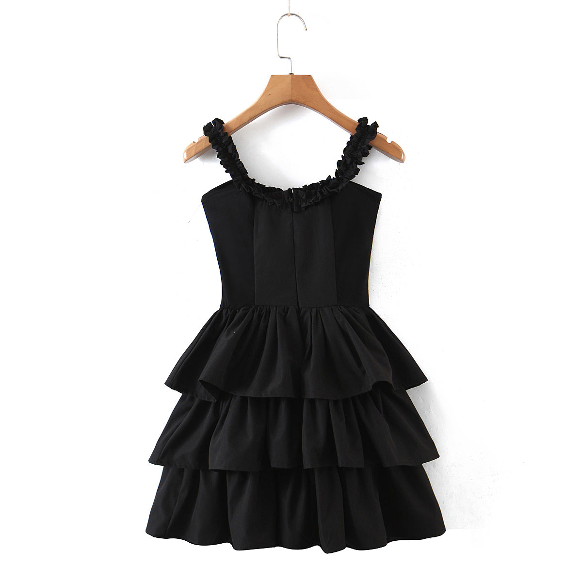 Women’s Wooden Ear Strapless Black Slimming Camisole Layer Dress – Crisscross Style