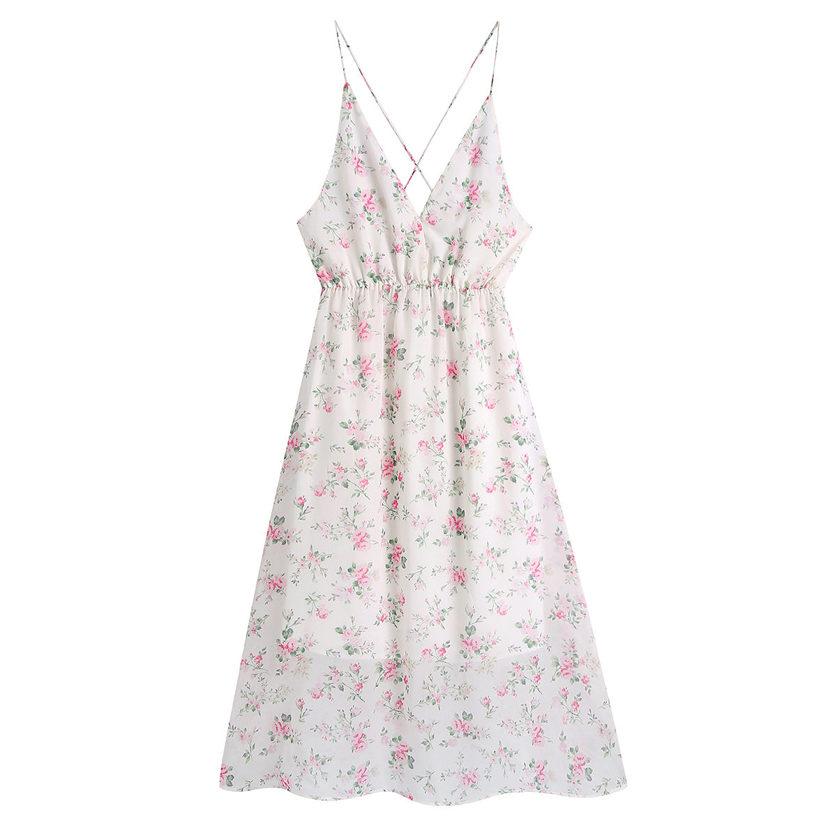 Early Spring Printed Backless Sexy V neck Strap Dress – Floral Print Open Back Sleeveless Mini Dress