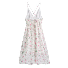 Early Spring Printed Backless Sexy V neck Strap Dress – Floral Print Open Back Sleeveless Mini Dress