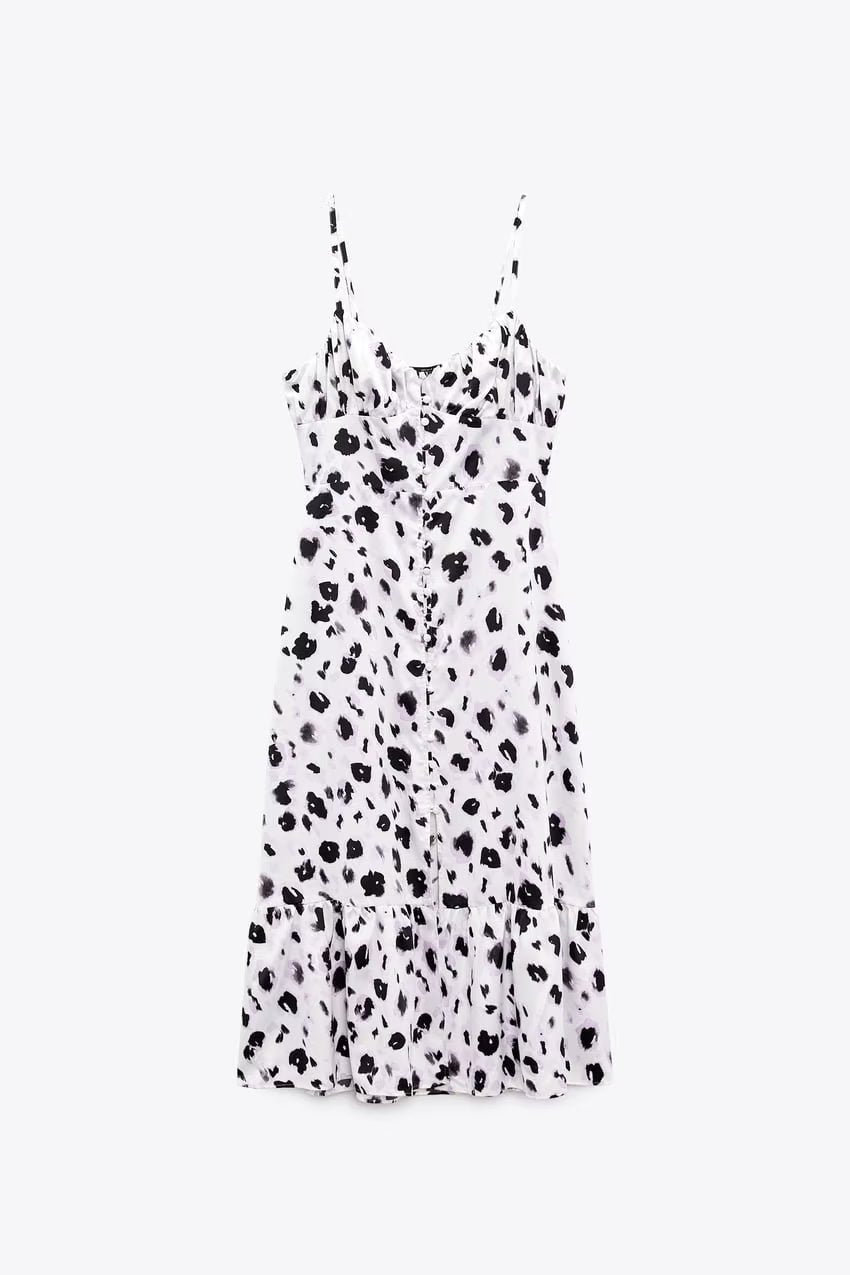 Fall Women Clothing French V Neck Animal Print Midi Dress Cami Dress – Breasted Style