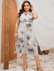 Plus Size Summer Dress Collar Short Sleeve Side Split Mid length Shirt Dress