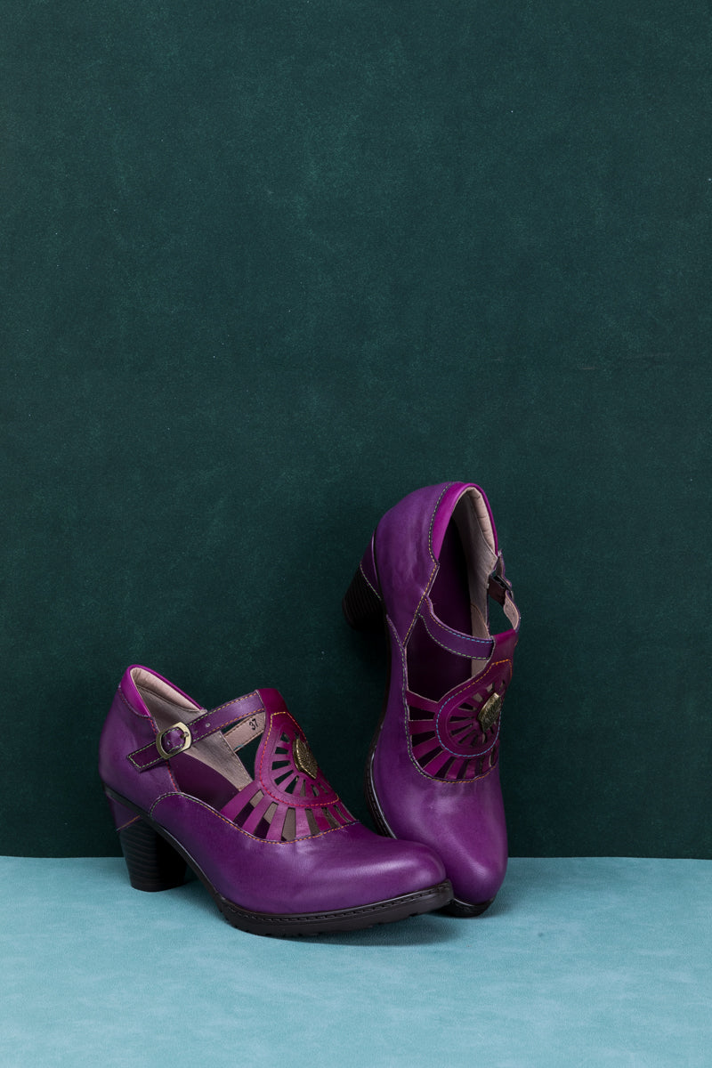 SOFFIA | RADIANT CUTOUT LEATHER PUMP - PURPLE