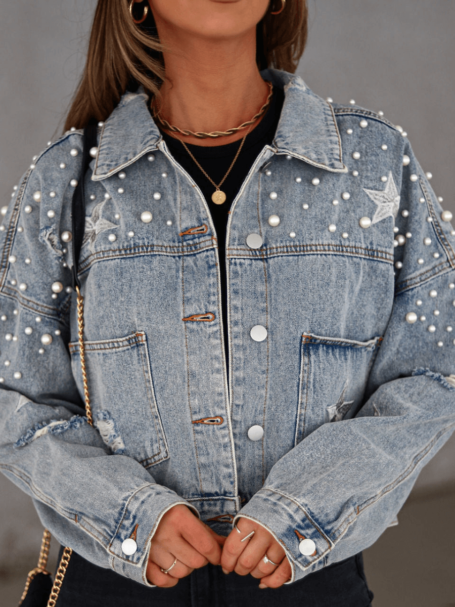 ASHTON PEARL STAR EMBROIDERED DENIM JACKET