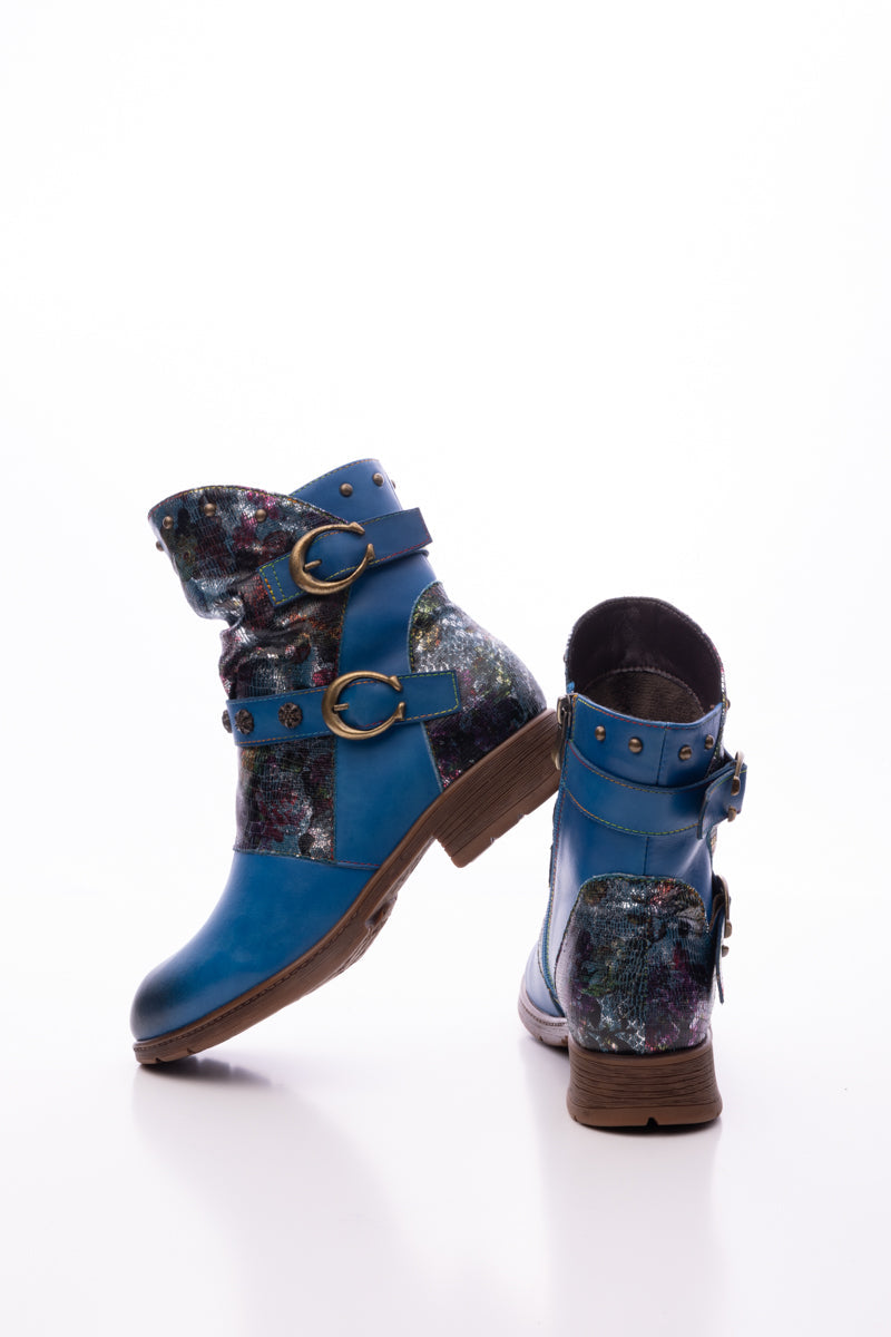 Soffia | Nicolette Rivet Stud Leather Moto Boots - Blue