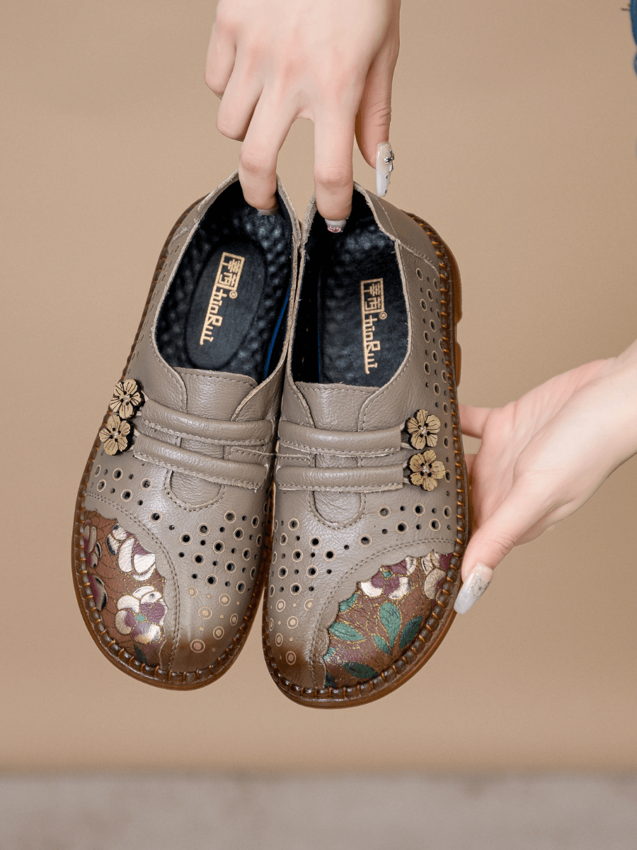 RUMOUR HAS IT | PERFORATED UPPER FLORAL EMBOSSED LEATHER LOAFER  - GREY