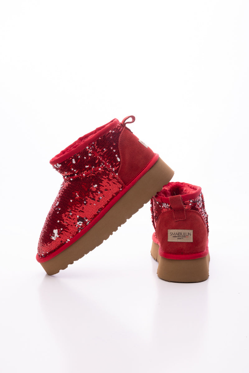 Smaibulun Ugg | Mini Glitter Low Ankle Platform Boots - Red