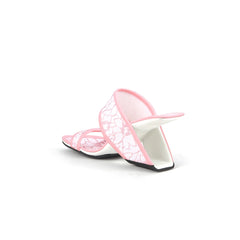 JADY ROSE | CAMELLIA LACE UPPER LEATHER HEELED SANDAL - PINK