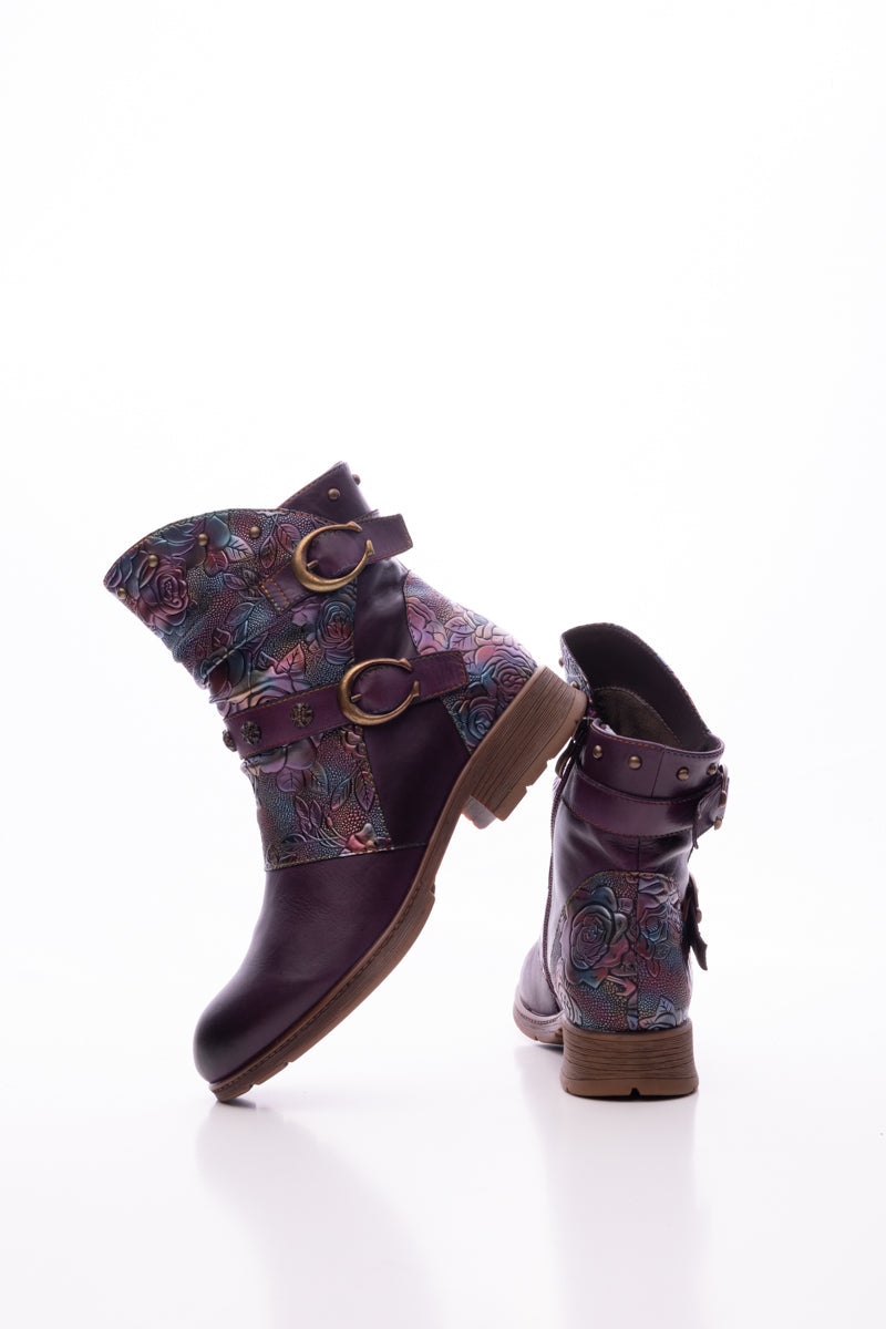 Soffia | Nicolette Rivet Stud Leather Moto Boots - Violet