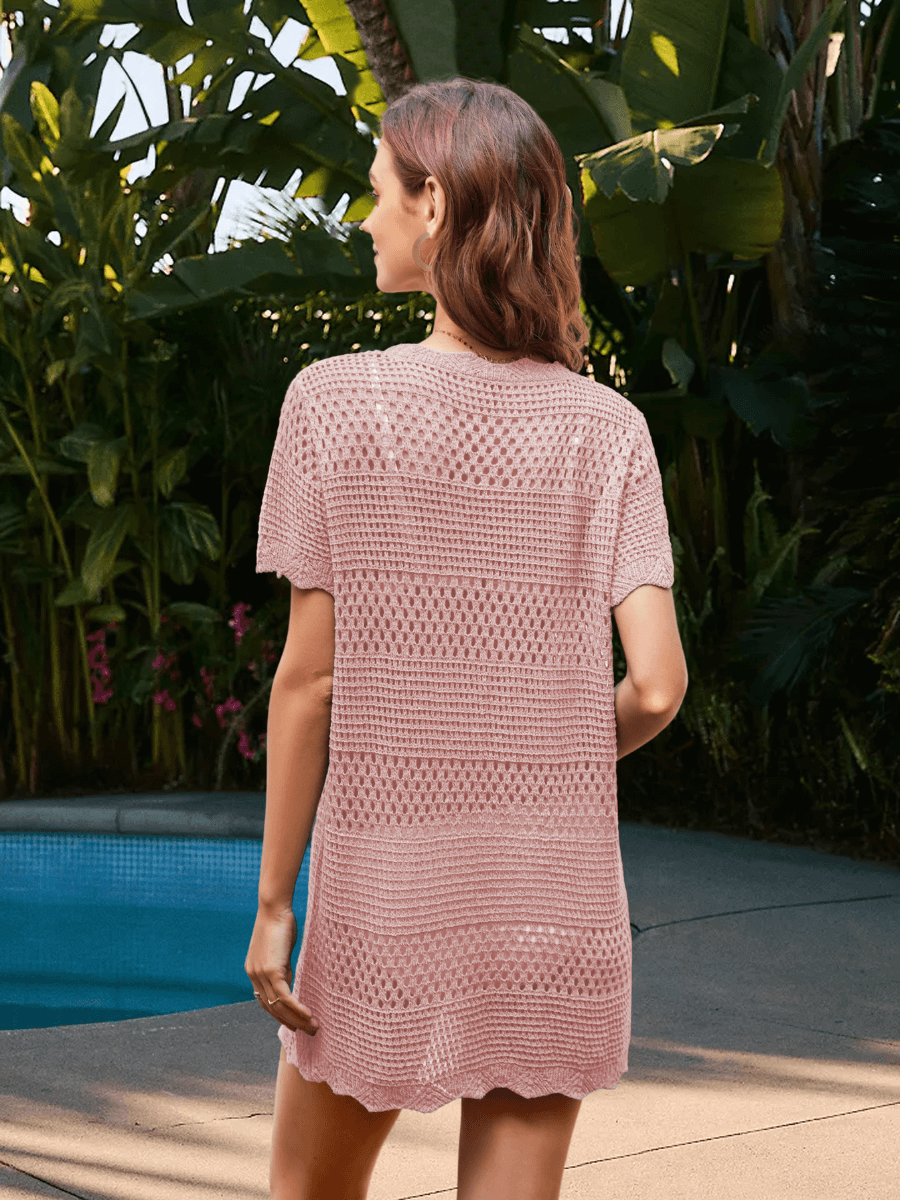 Christa Crochet Mini Sweater Dress - Pink