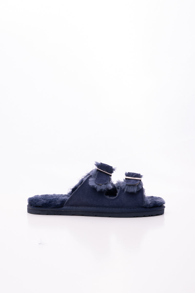 Smaibulun Ugg | Woolen Lined Double Strap Suede Sandal - Navy