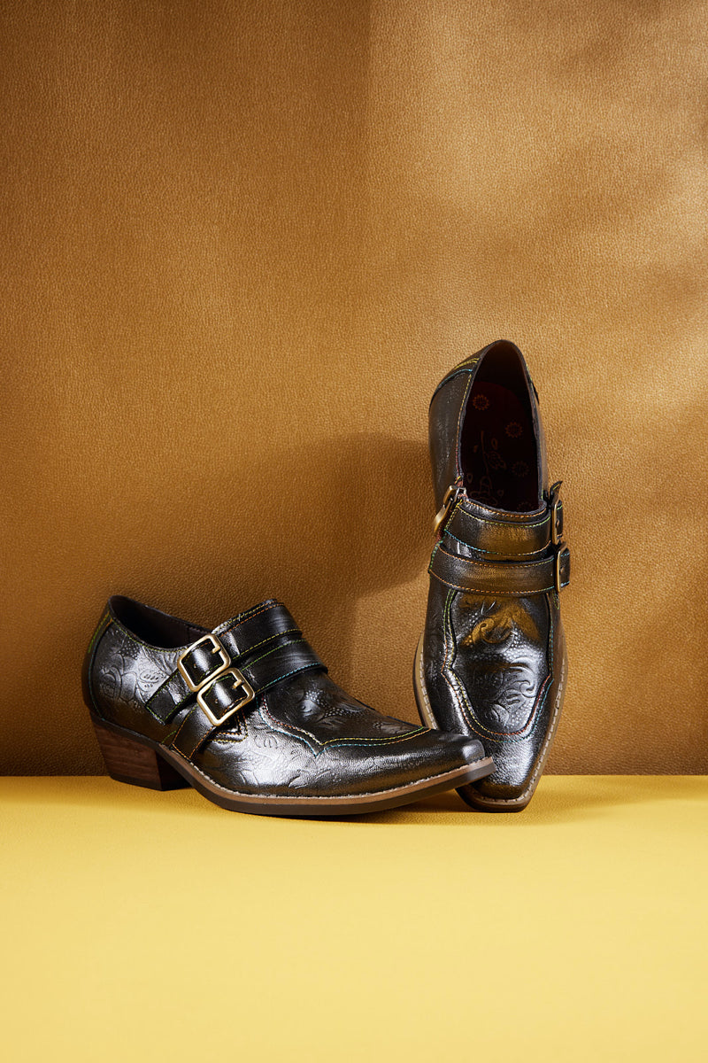 Soffia | Lucille Leather Embossed Monk Shoes