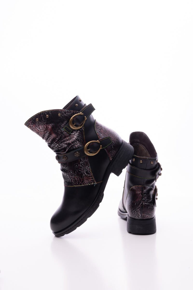 Soffia | Nicolette Rivet Stud Leather Moto Boots - Black