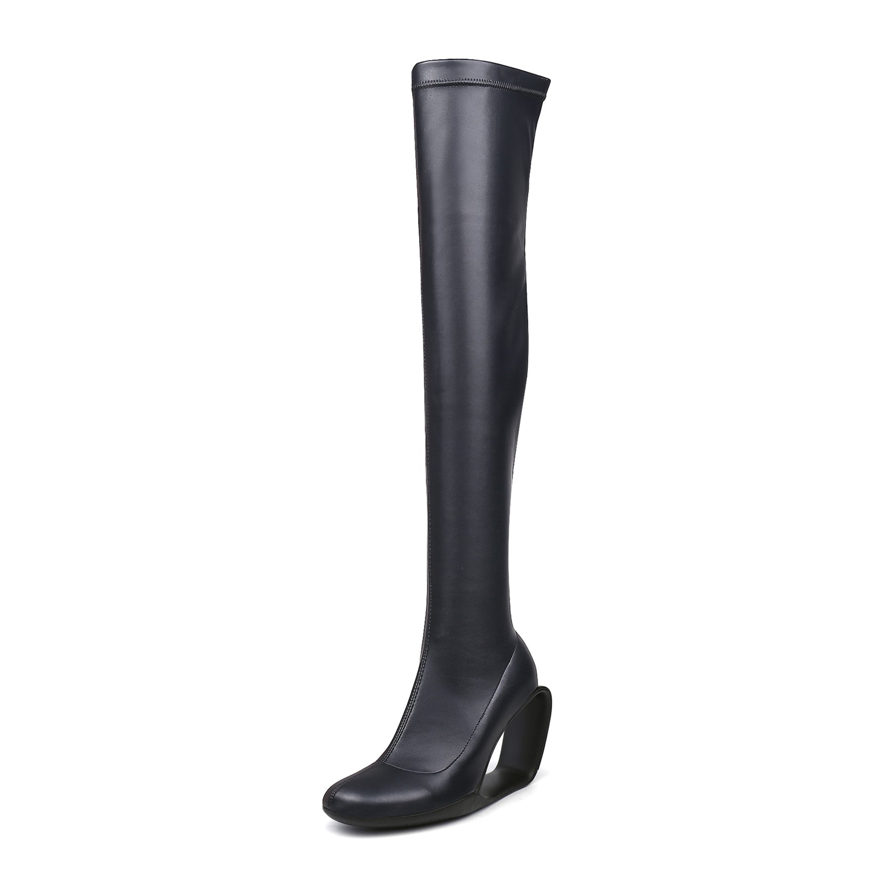 JADY ROSE | WEDGE HEEL BLACK LEATHER OVER KNEE NIGHT BOOT