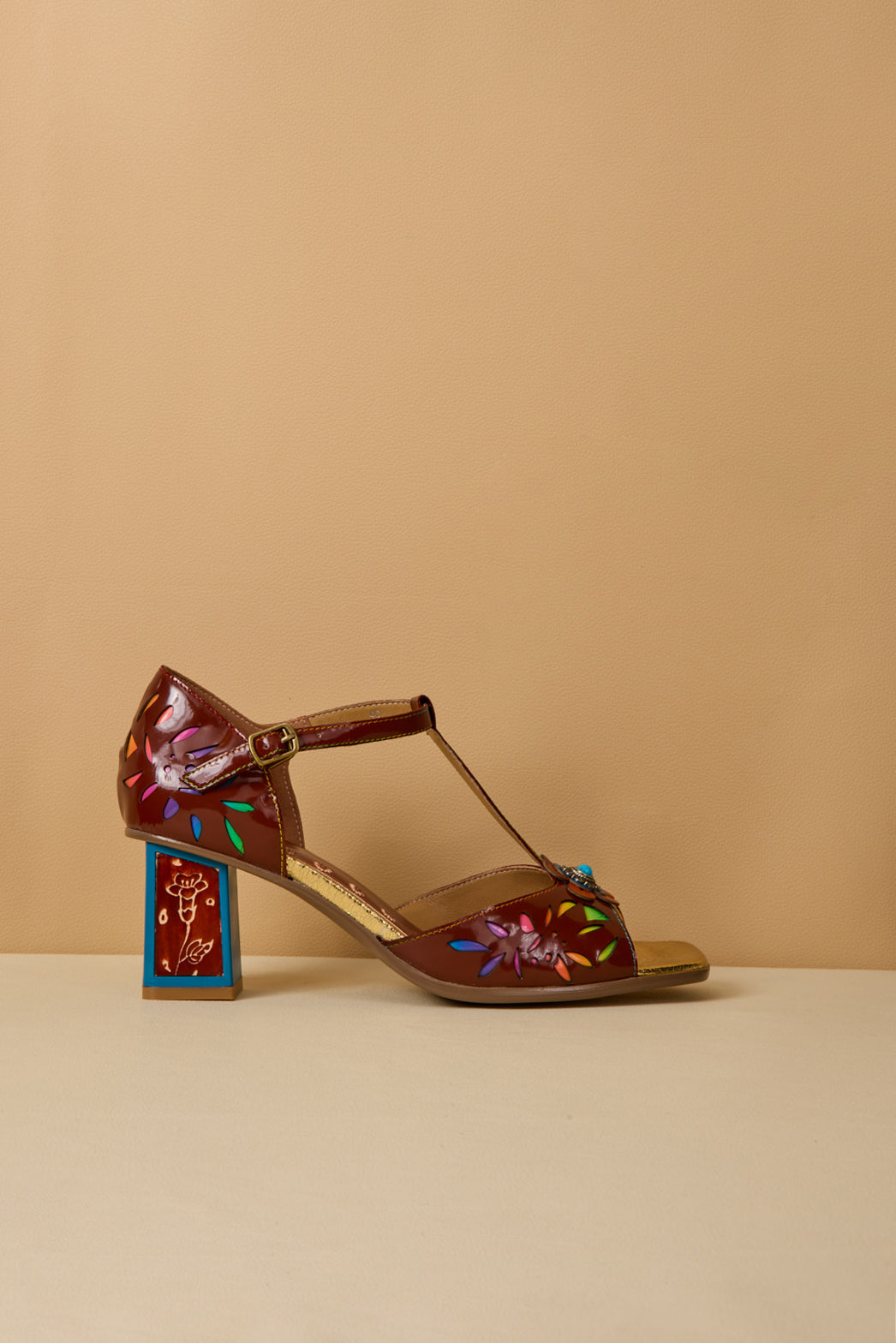 Soffia | Roselynn Floral Perforated T-Strap Pump