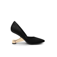 JADY ROSE | MYLETTE GOLDEN HEEL SUEDE PUMP - BLACK