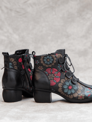 RUMOUR HAS IT | LACE-UP FLORAL EMBOSSED LEATHER BOOT - BLACK