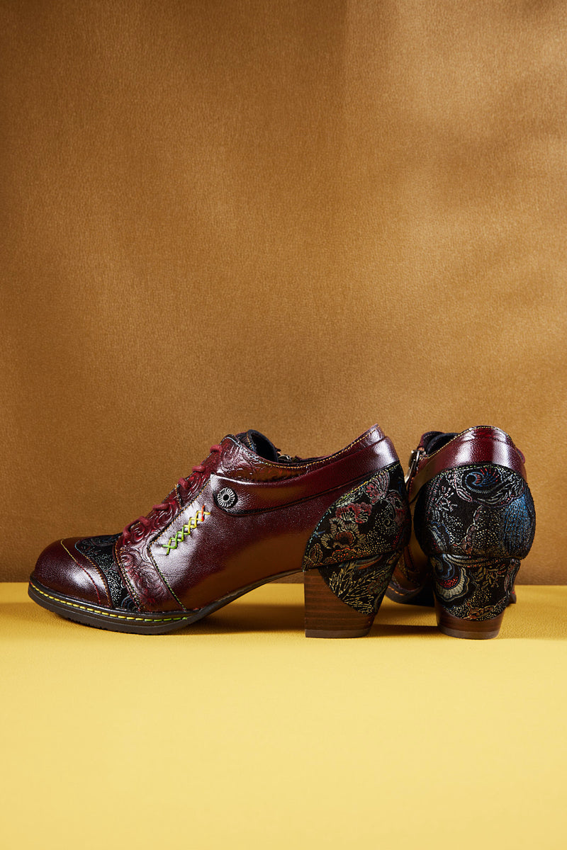 Soffia | Messina Rose Embossed Leather Oxford - Burgundy