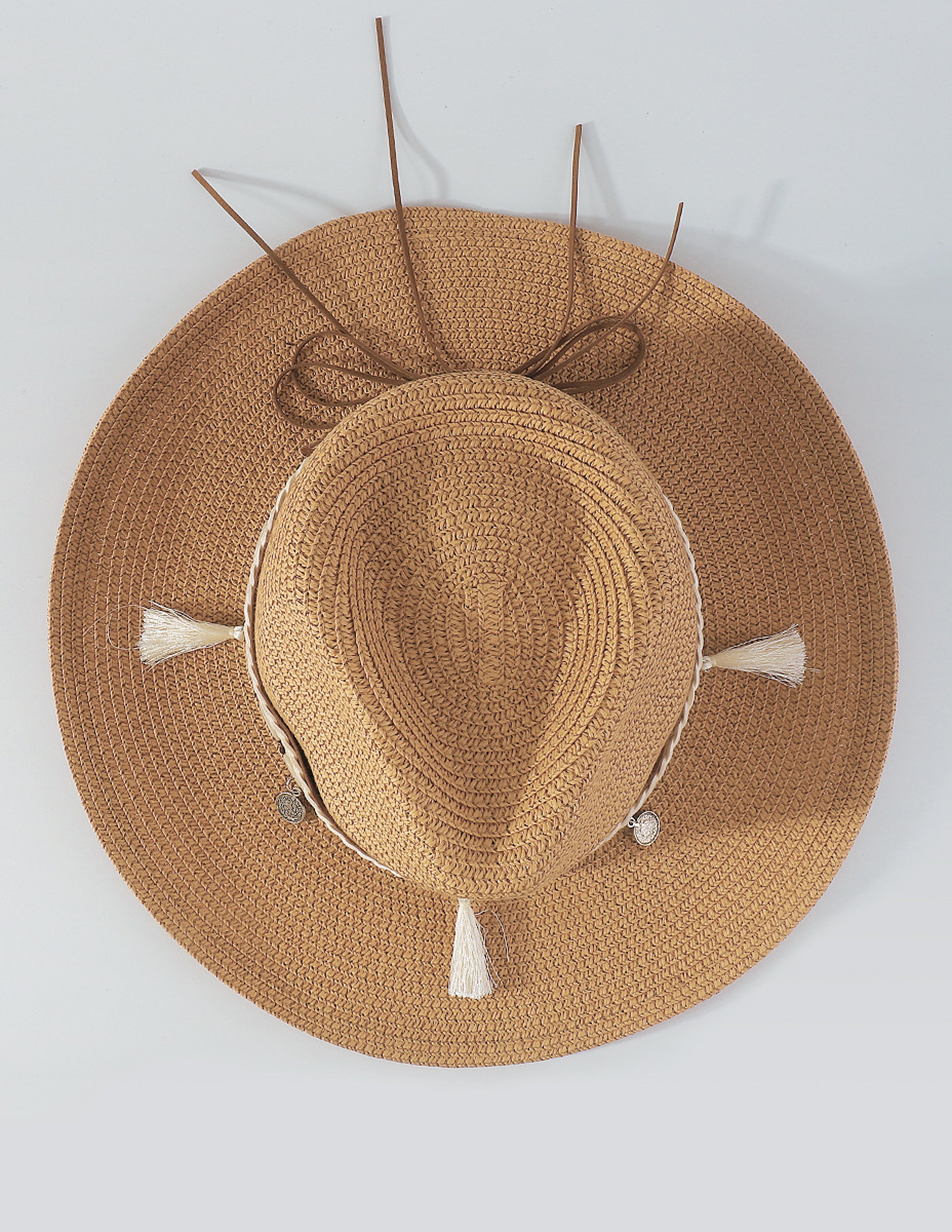 Straw Hat With Shell Tassels