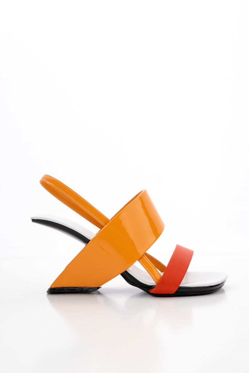 JADY ROSE | MALLINA STRAP LEATHER HEEL SANDAL - ORANGE