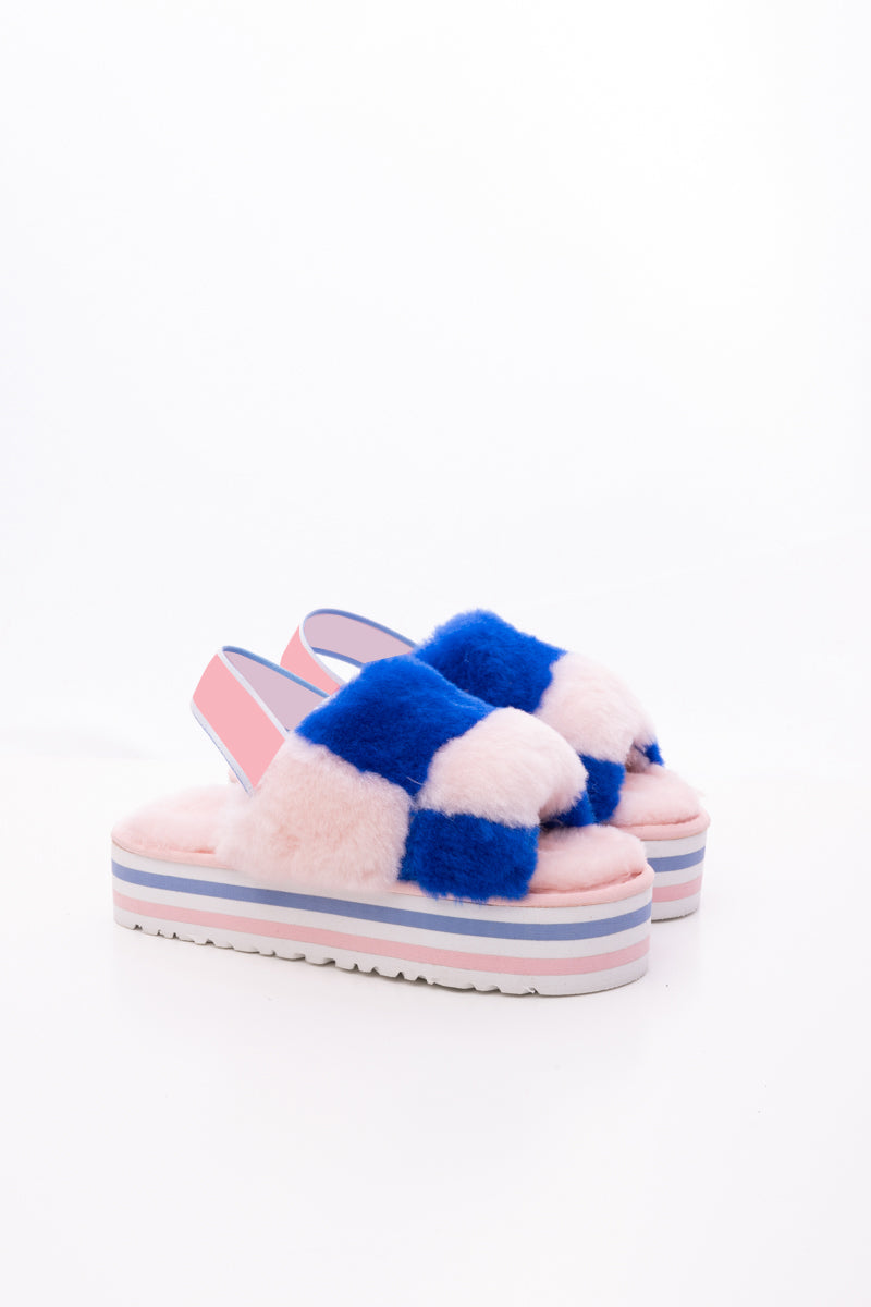 Smaibulun Ugg | Harmony Contrast Woolen Platform Slipper - Pink