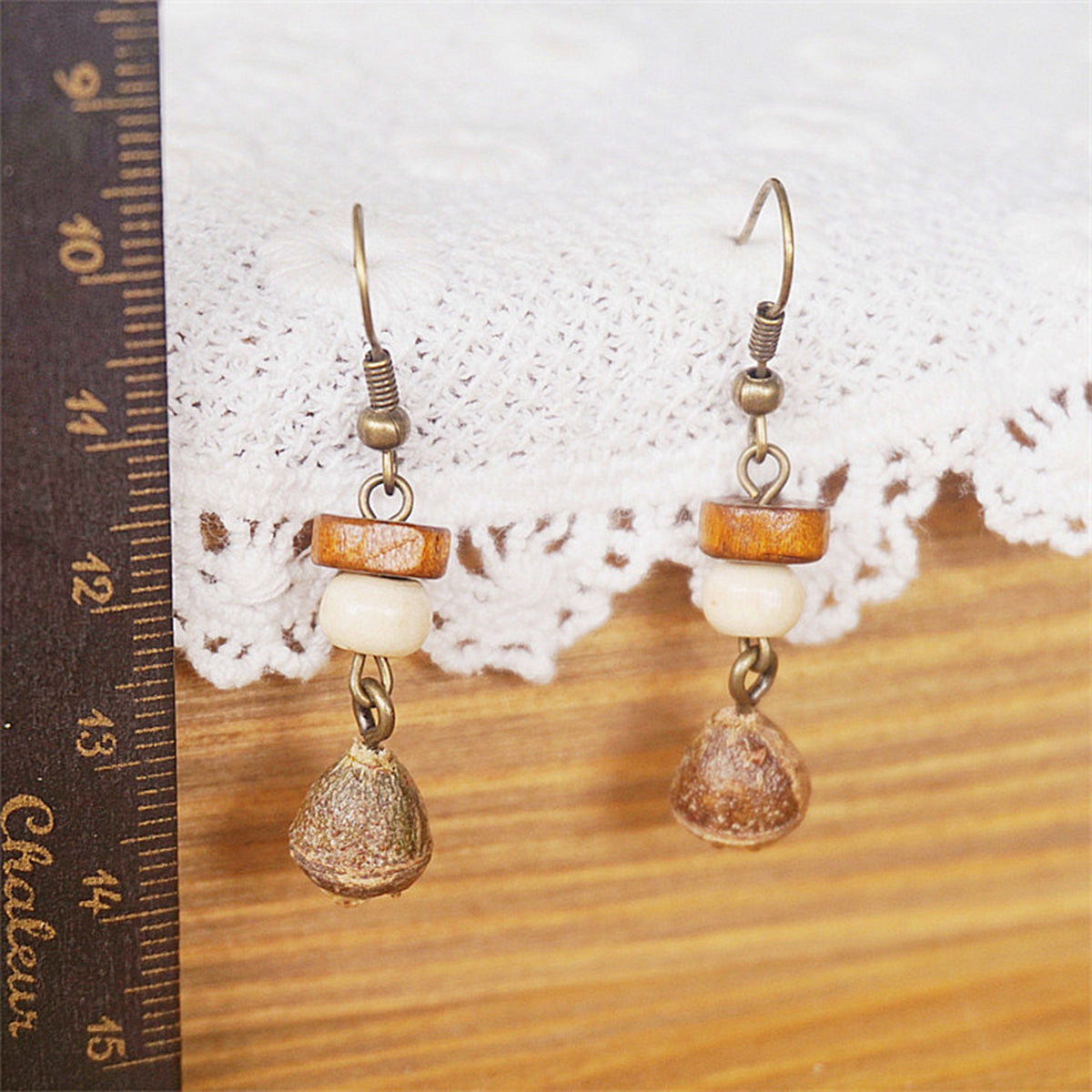 Handmade Jewelry Retro Solid Wood Dried Fruit Earrings