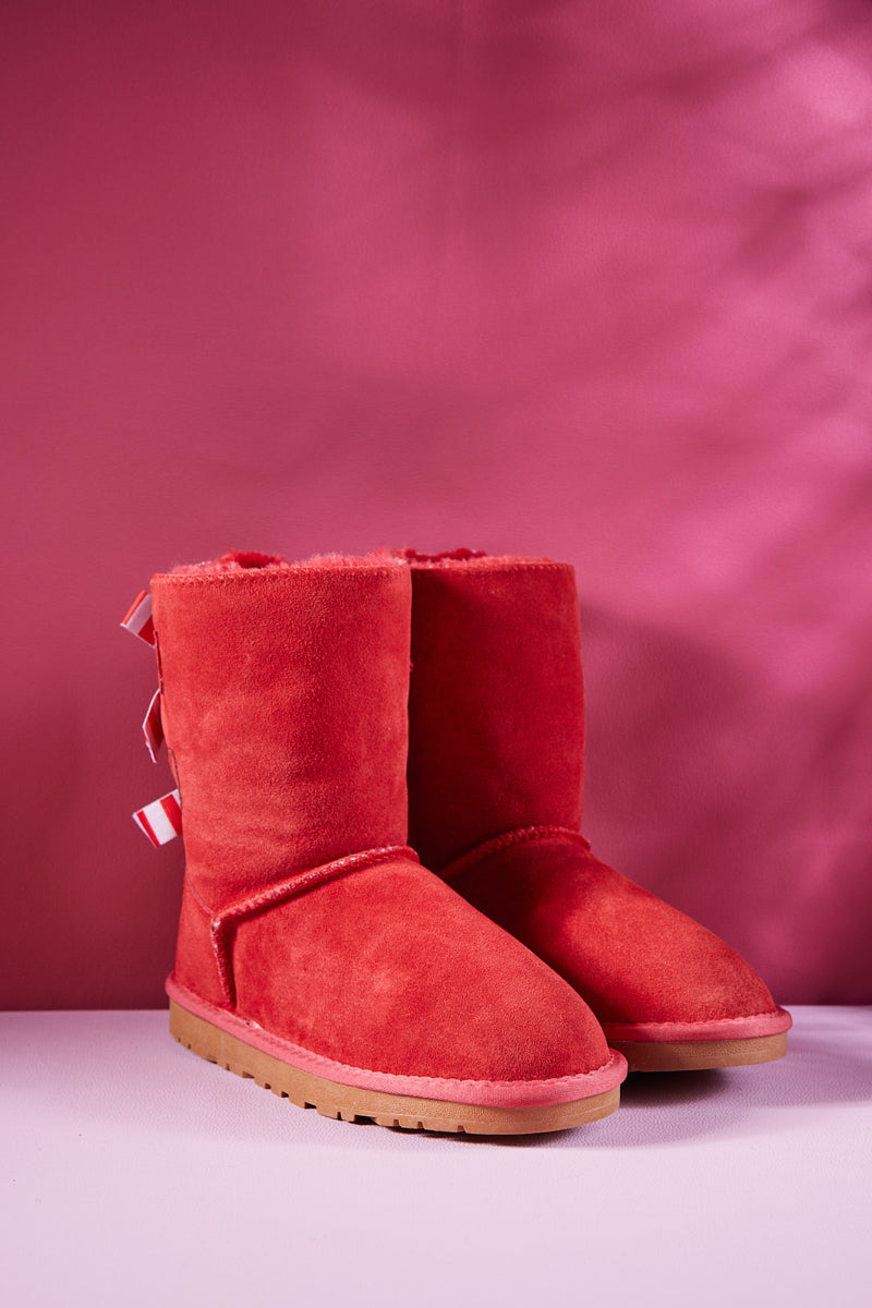 Smaibulun Ugg | Serenity Striped Bailey Bow Shearling Boots - Red