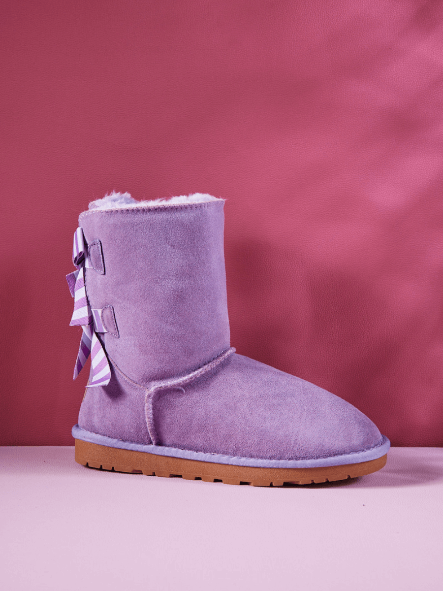 Smaibulun Ugg | Serenity Striped Bailey Bow Shearling Boots - Purple