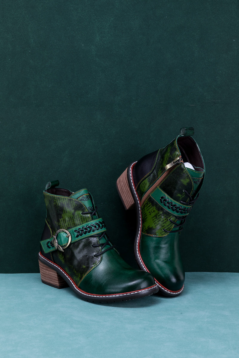 SOFFIA | VINTAGE DARK GREEN LEATHER ANKLE BOOT