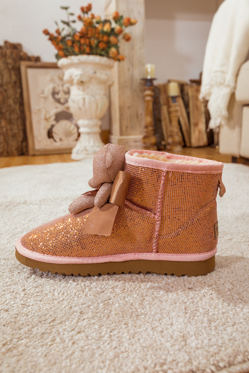 SMAIBULUN Ugg | PLUSH BEAR RIBBON BOW SHIMMER BLING BOOTS