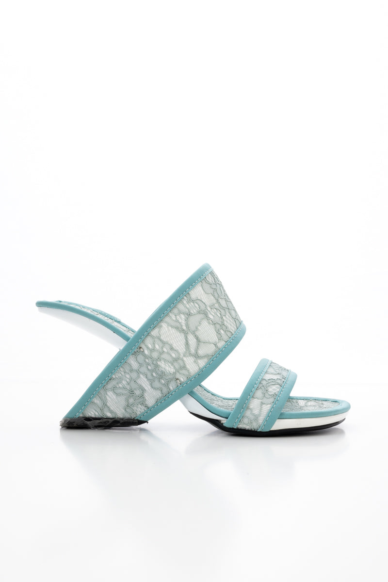 JADY ROSE | CAMELLIA LACE UPPER LEATHER HEELED SANDAL - BLUE