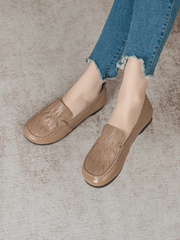 RUMOUR HAS IT| GEOMETRY STITCHING UPPER LEATHER LOAFER - TAN