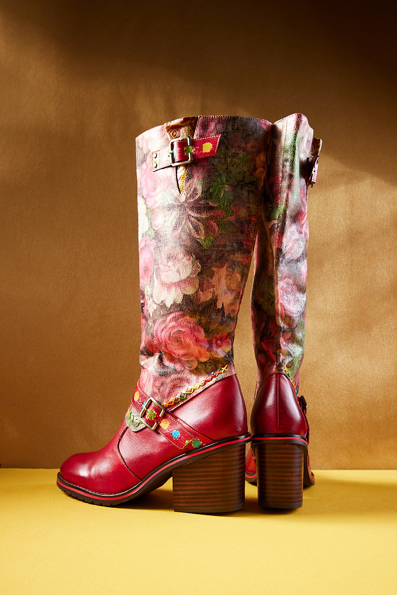 Soffia | Maude Floral Wide Calf Leather Knee High Boots