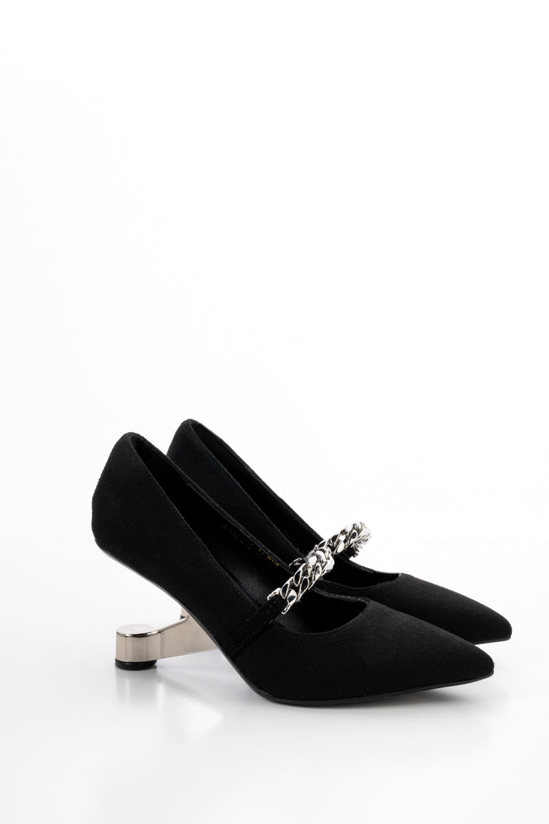 JADY ROSE | YESENIA METAL CHAIN SUEDE STILETTOS - BLACK