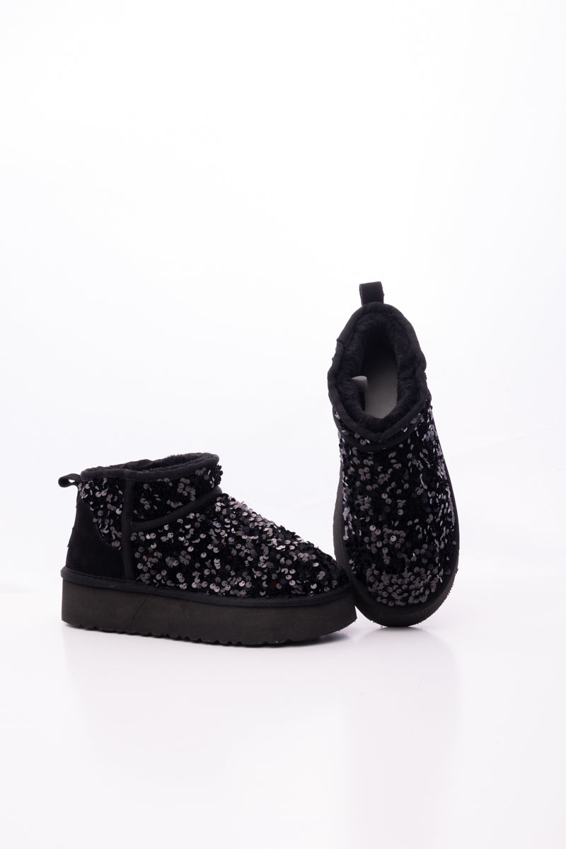 Smaibulun Ugg | Mini Glitter Low Ankle Platform Boots - Black