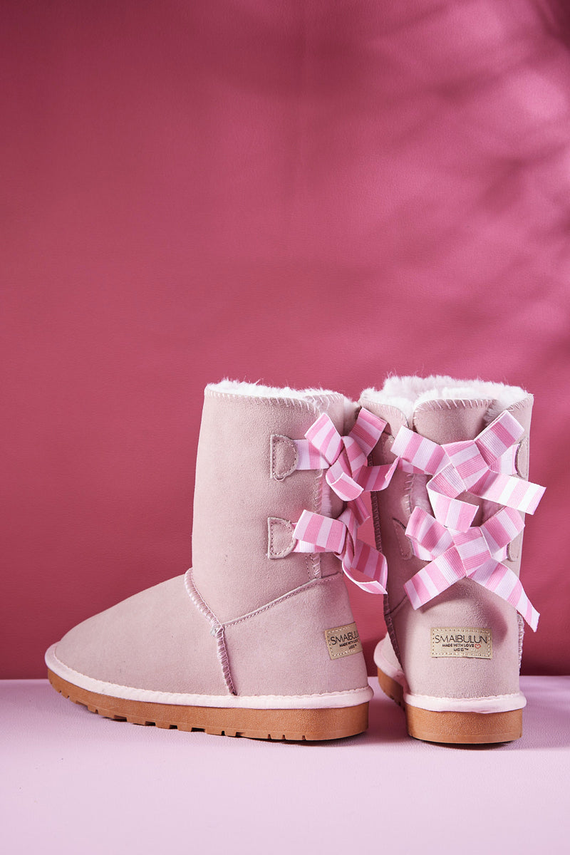 Smaibulun Ugg | Serenity Striped Bailey Bow Shearling Boots - Pink