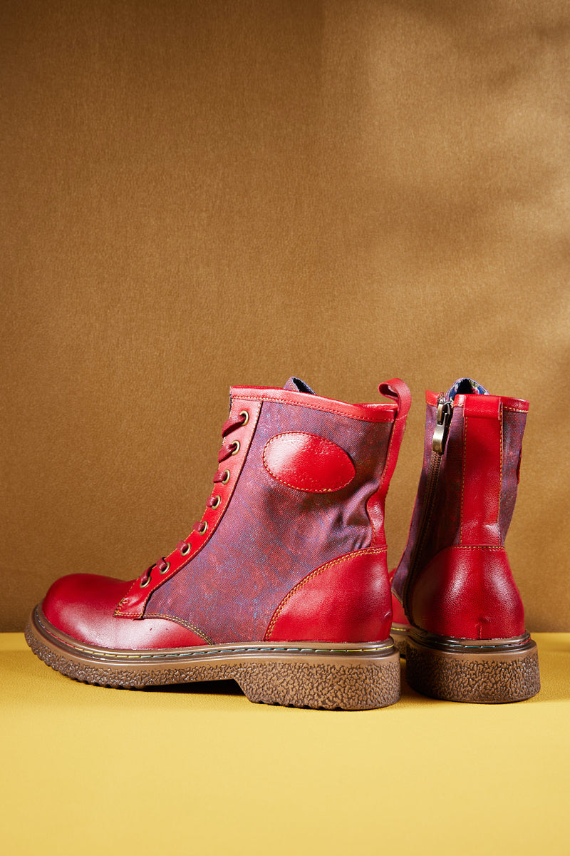 Soffia | Hot Stepper Leather Combat Boots - Red