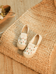 CACTUS ROSE | SWEET GARDEN EMBROIDERED LINEN ESPADRILLE - BEIGE