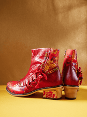 Soffia | Naomie Rose Embossed Floral Leather Combat Boots