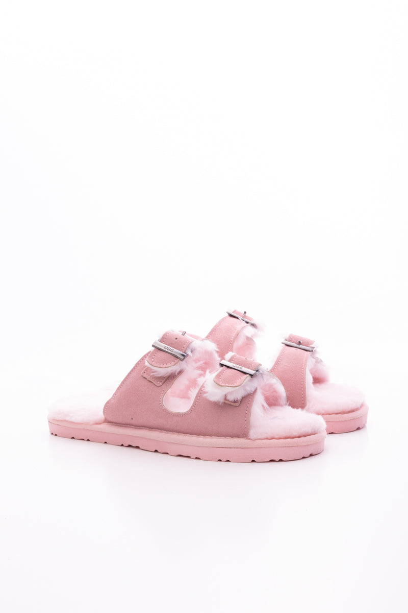 Smaibulun Ugg | Woolen Lined Double Strap Suede Sandal - Pink