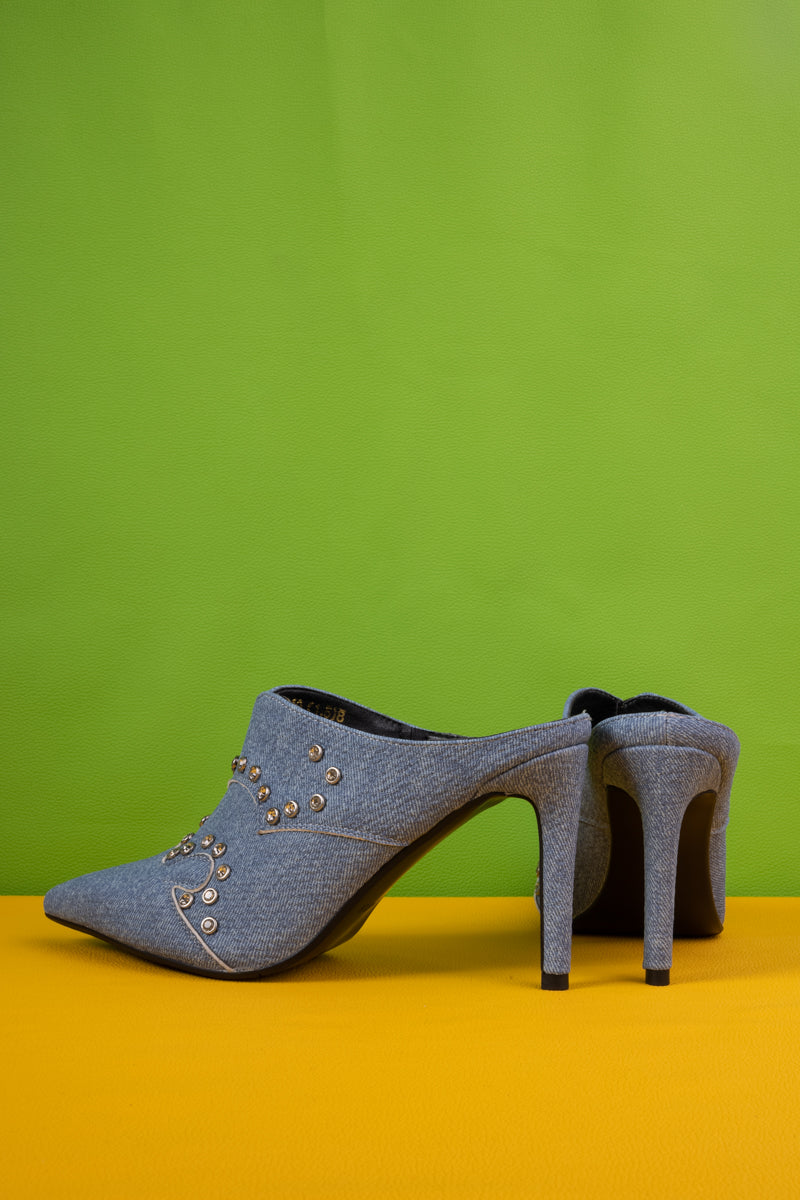 Jady Rose | Maxina Studded Denim Stilettos - Denim Blue