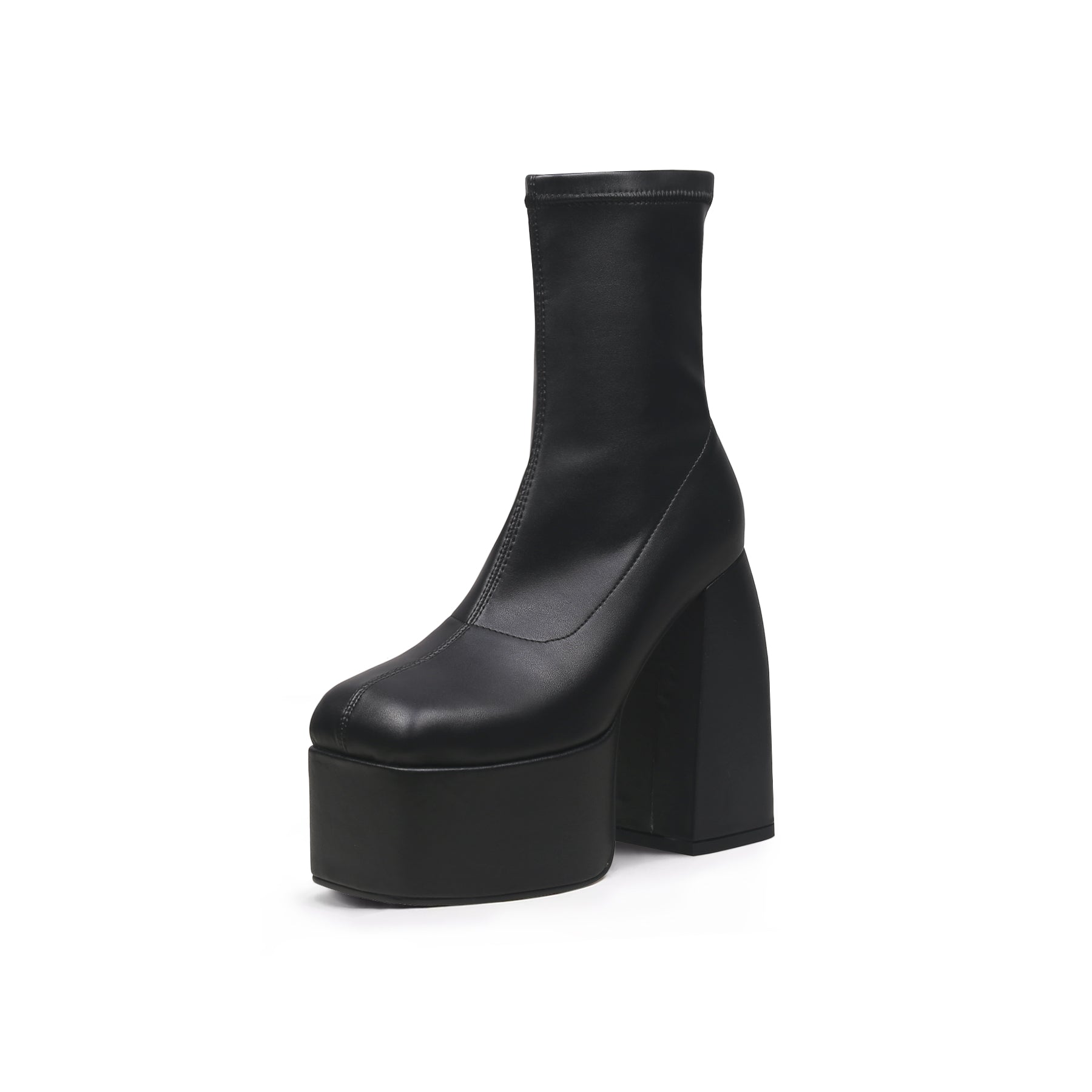 JADY ROSE | LUG SOLE BLACK LEATHER SOCK BOOTIE