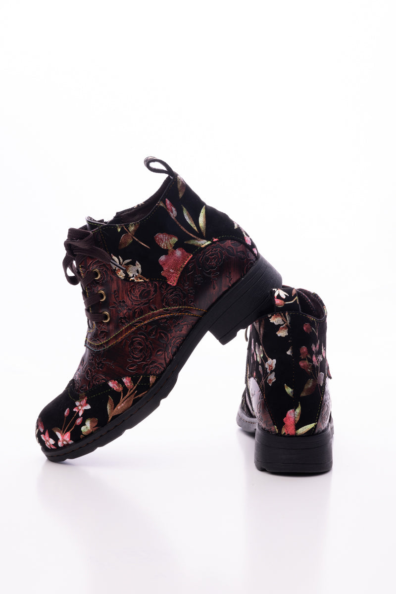 Soffia | Jordie Floral Embossed Leather Combat Boots - Red