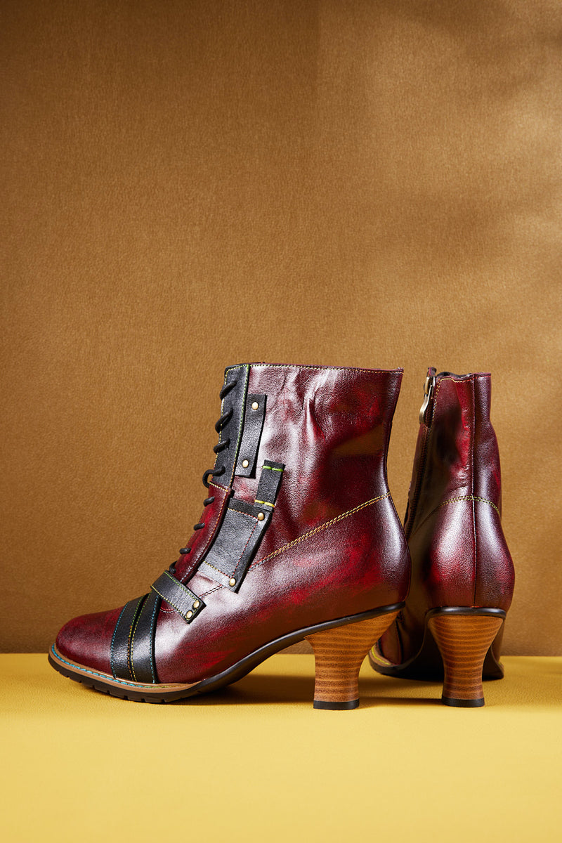 Soffia | Felicia Patchwork Leather Kitten Heel Ankle Boots