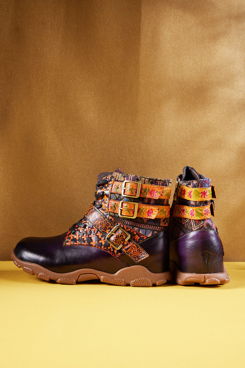 Soffia | Nichols Floral Embossed Leather Combat Boots